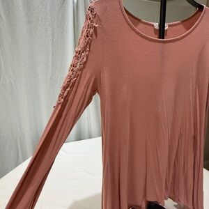 Altar'd State Pink Long Sleeve Top with Lace Detail
